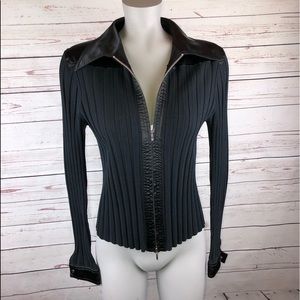 CAbi ribbed silk sweater zip long sleeve top- sz L